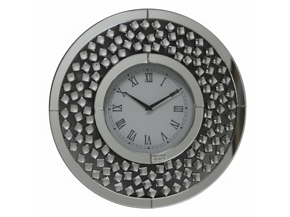 Kristall Wanduhr Silber Rund Ø 50cm