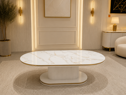 Venedik Oval Couchtisch Weiß