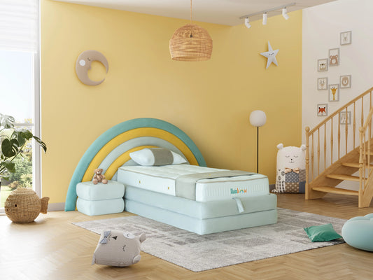 Kinderbett Avignon – Buntes Regenbogen-Design & Orthopädische Matratze