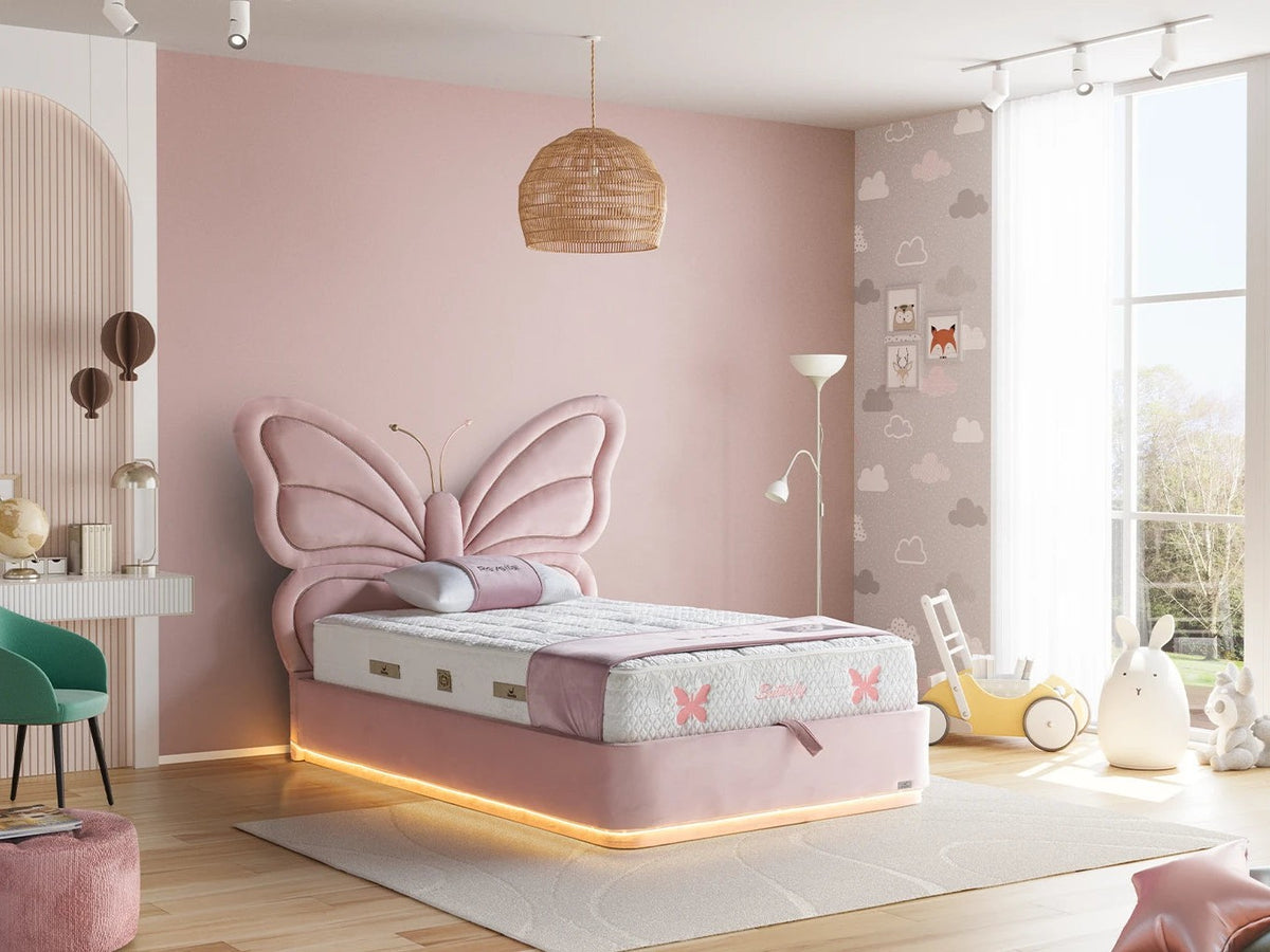 Kinderbett Butterfly – Zauberhaftes Schmetterlings-Design & Orthopädische Matratze