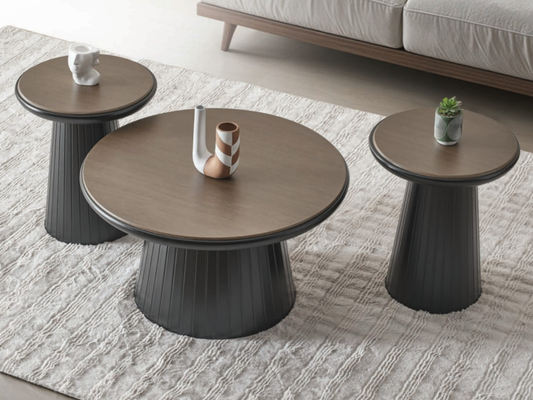 Shiva Couchtisch 3er Set Dunkle Eiche - Schwarz