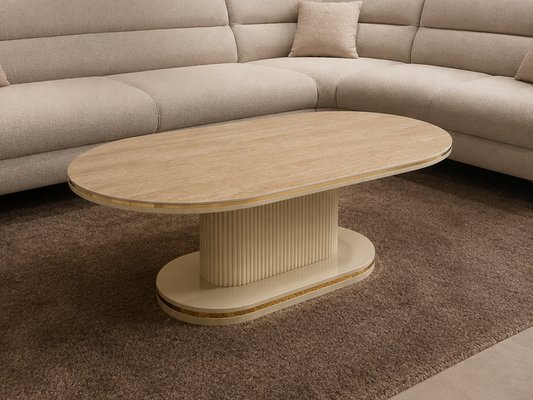 Venedik Oval Couchtisch Beige/ Gold