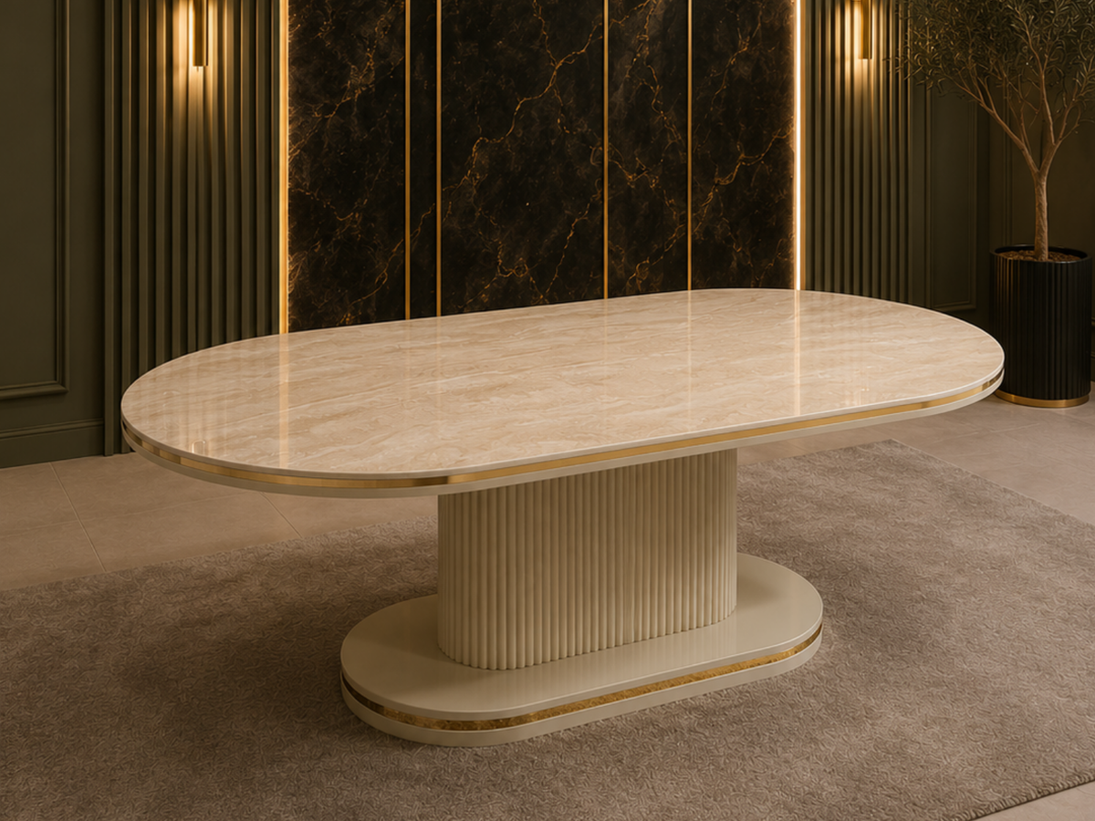 Venedik Oval Couchtisch Beige/ Gold