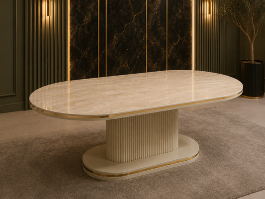 Venedik Oval Couchtisch Beige/ Gold