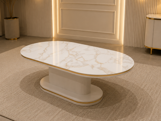 Venedik Oval Couchtisch Weiß