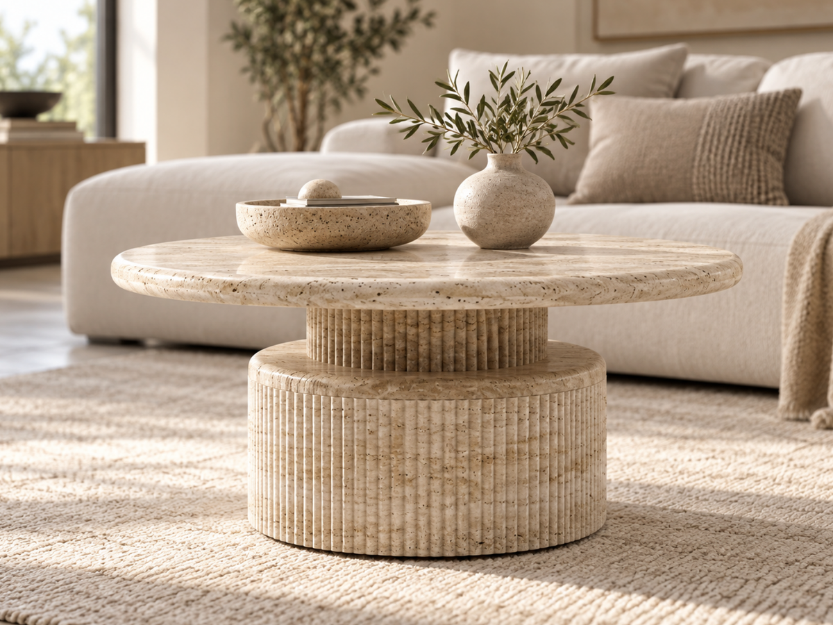 Inci Rund Couchtisch-Travertin-Optik
