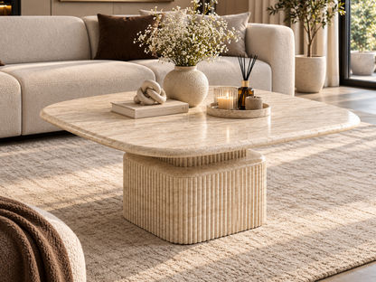 İnci Quadratischer Couchtisch -Travertin-Optik