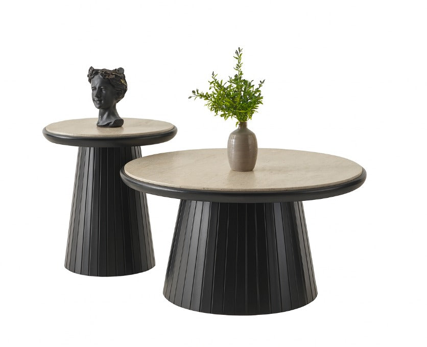 Shiva Couchtisch 2er Set Traverten Schwarz